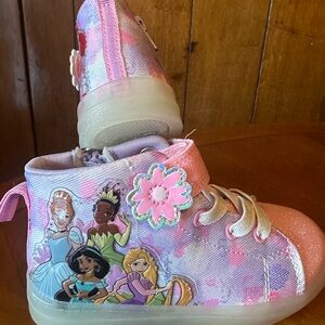Girls Disney Princess Pink High Top Light Up Sneakers Size 8
